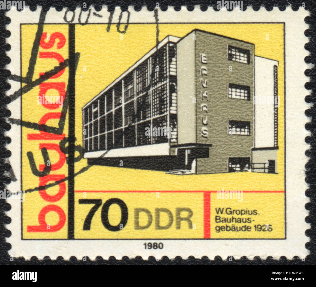 A postage stamp printed in DDR Germany, shows Bauhaus building 1926, Bauhaus school,  1980 Stock Photo