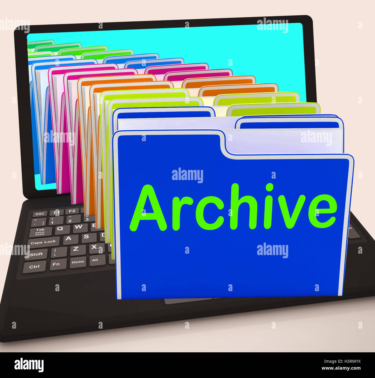 Archive Folders Laptop Show Documents Data And Backup Stock Photo - Alamy