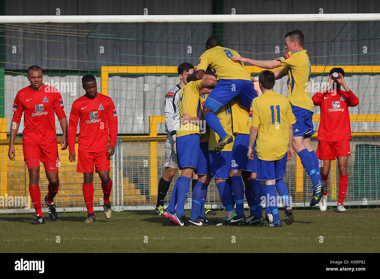Nick Reynolds of Romford scores the second goal for his team and celebrates Romford vs