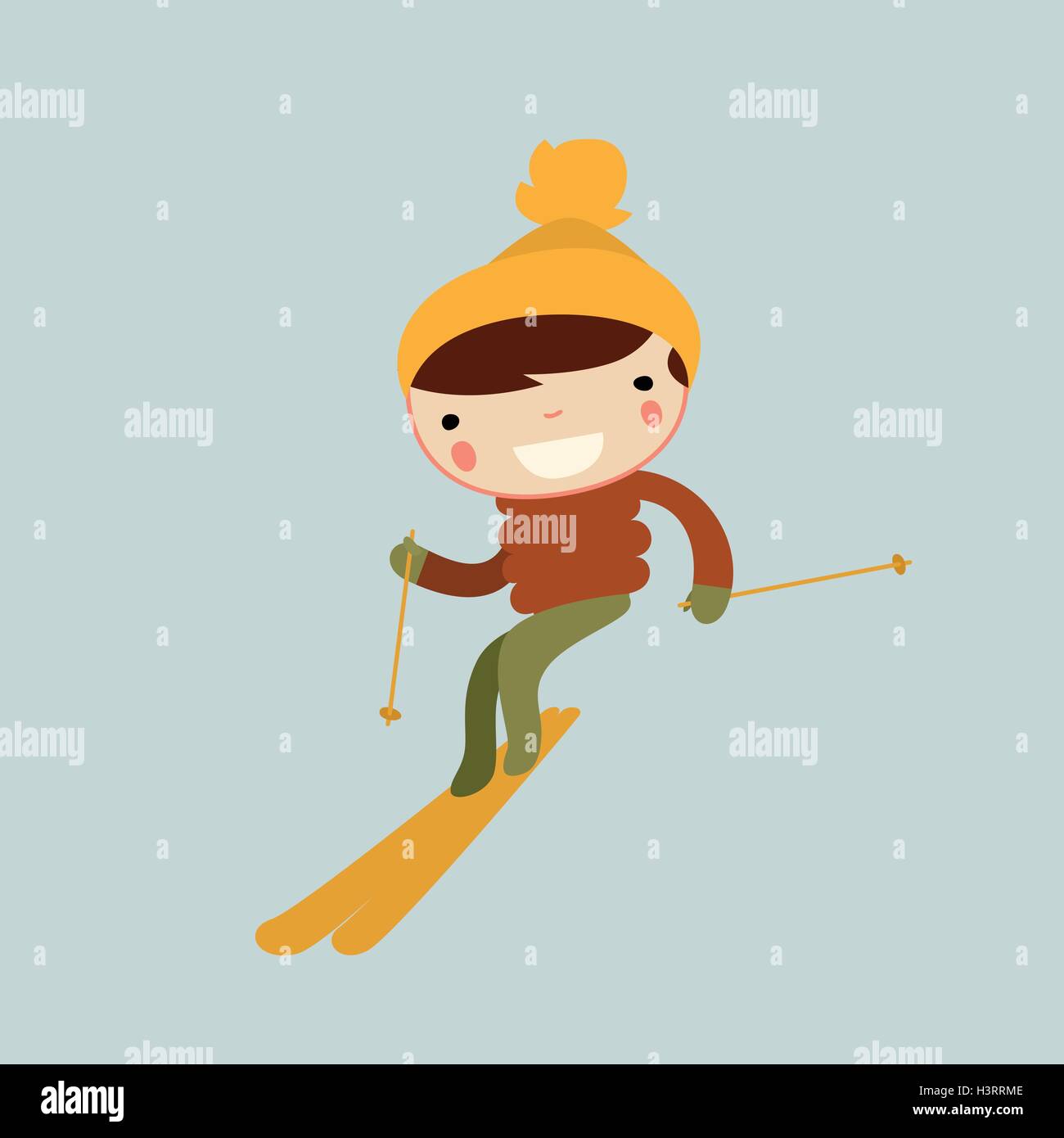 winter sports kids vector set. skiing boy. ice skating girl. boy with snowball. snowboarding girl. sledding girl. hockey player Stock Vector