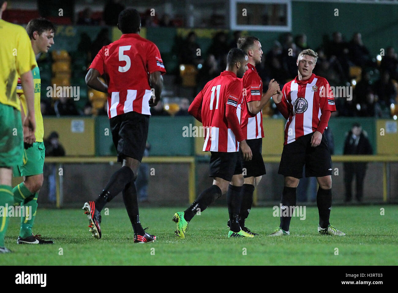 Danny Johnson scores the second goal for Hornchurch and celebrates (2nd