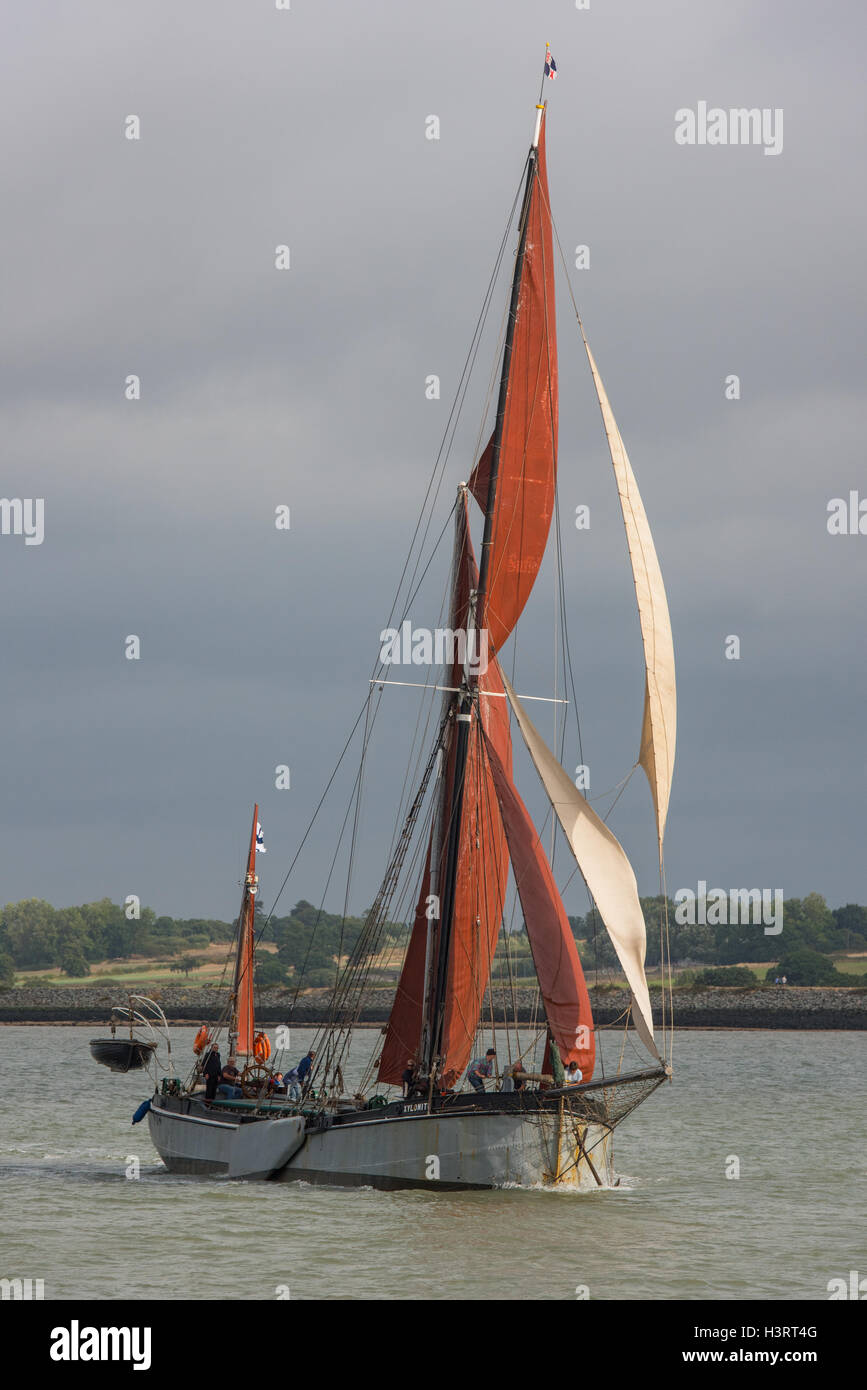 Thames sailing barge Xylonite in the Colne estuary off Brightlingsea at the start of a race. Stock Photo