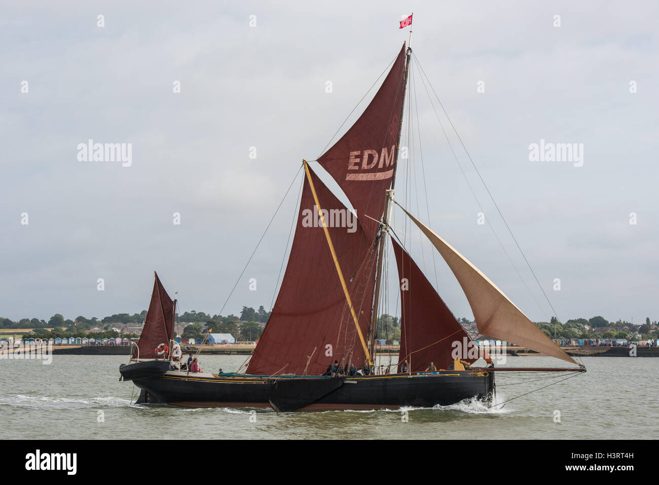 Thames sailing barge Edme in the Colne estuary off Brightlingsea at the start of a race. Stock Photo