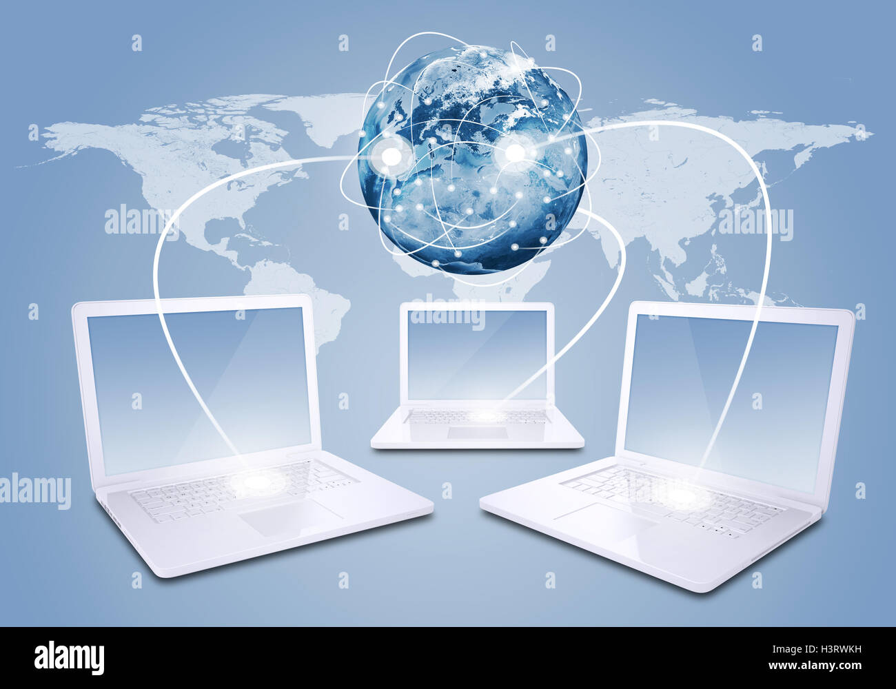 Laptops with Earth and world map Stock Photo - Alamy