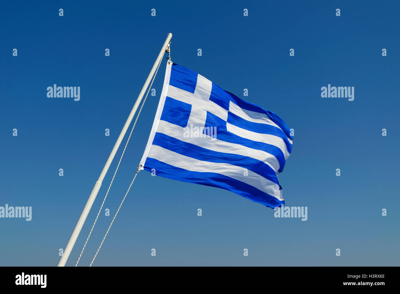Greek flag as a yacht ensign Stock Photo