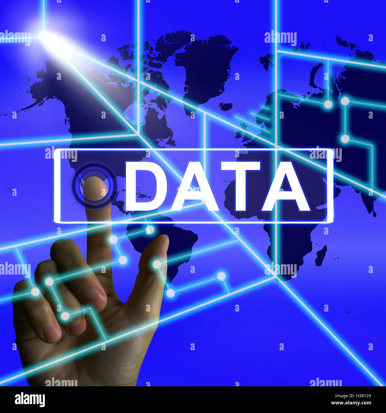 Data Screen Infers an International or Worldwide Database Stock Photo