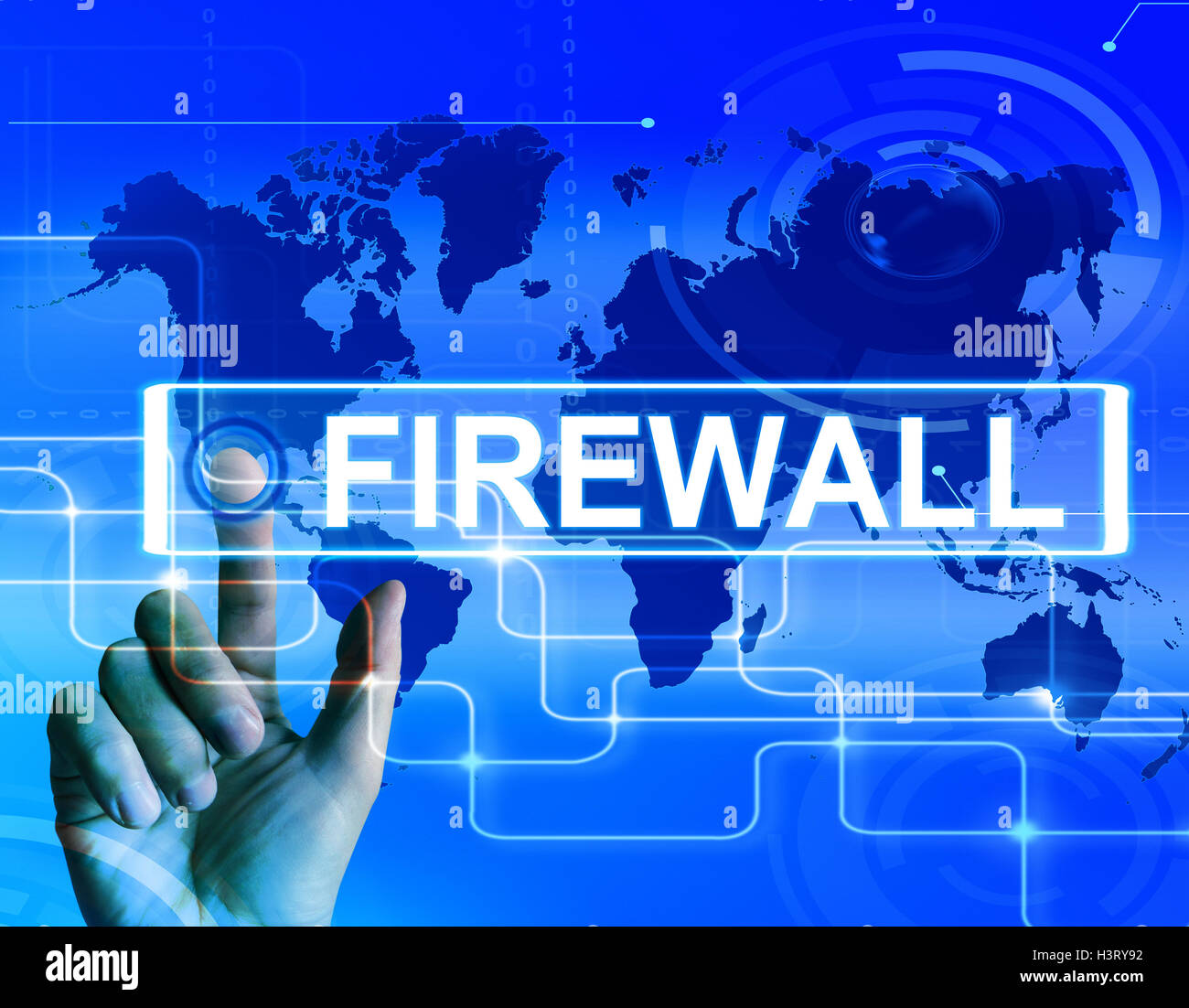 Firewall Map Displays Internet Safety Security and Protection Stock Photo