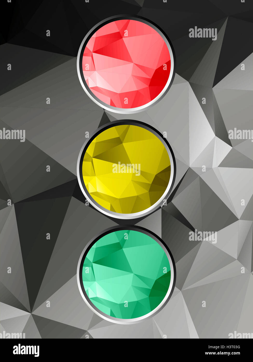 Traffic Light with Geometric Red Yellow and Green Borders Over Black