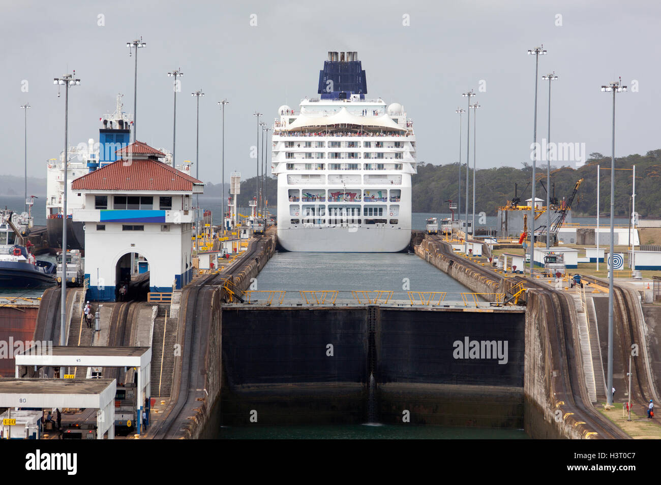 The cruise liner leaving one of canal locks and entering artificial ...
