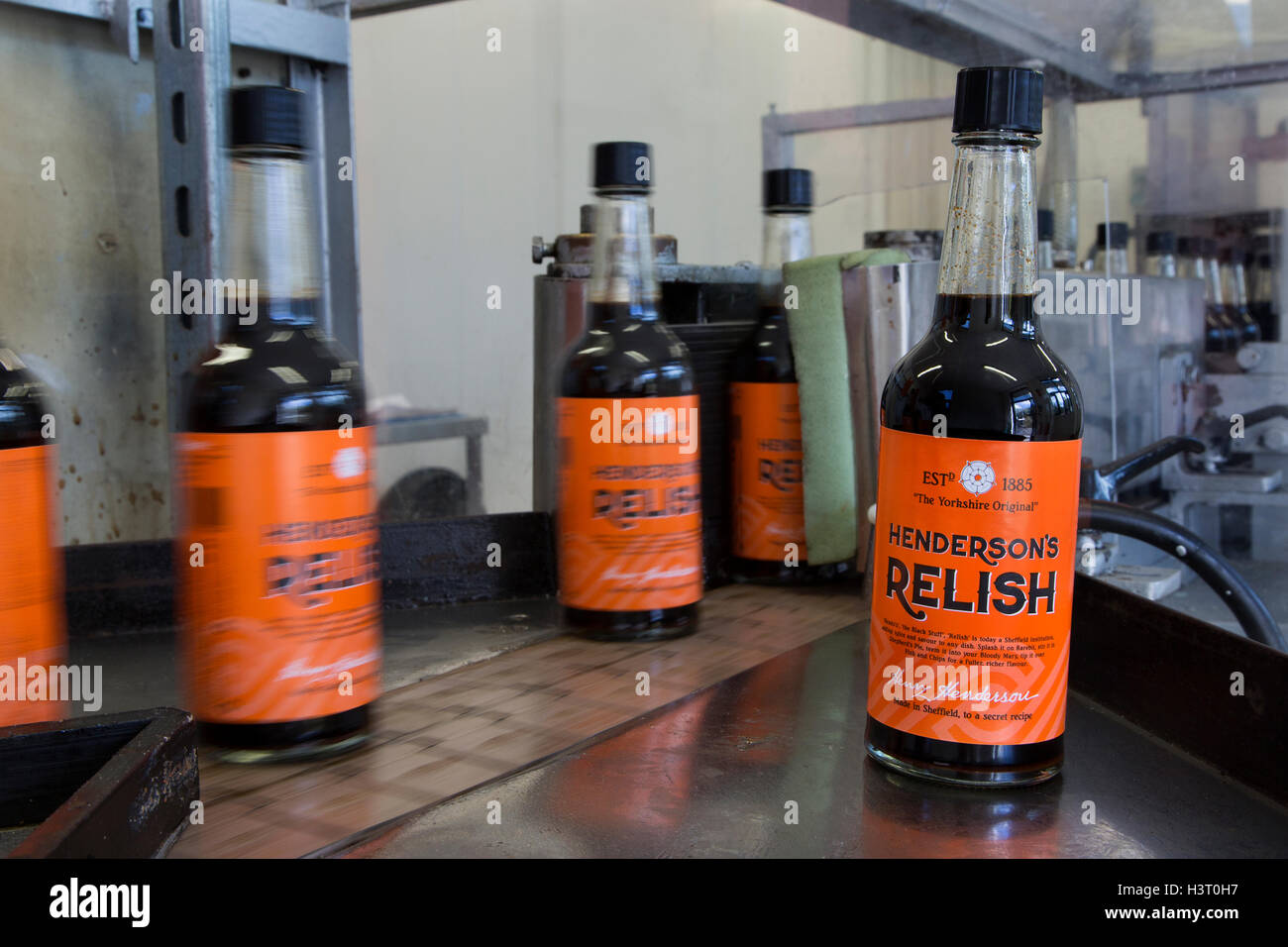Hendersons Relish a condiment similar to Worcester Sauce relish has been produced in Sheffield, South Yorkshire since 1885 Stock Photo