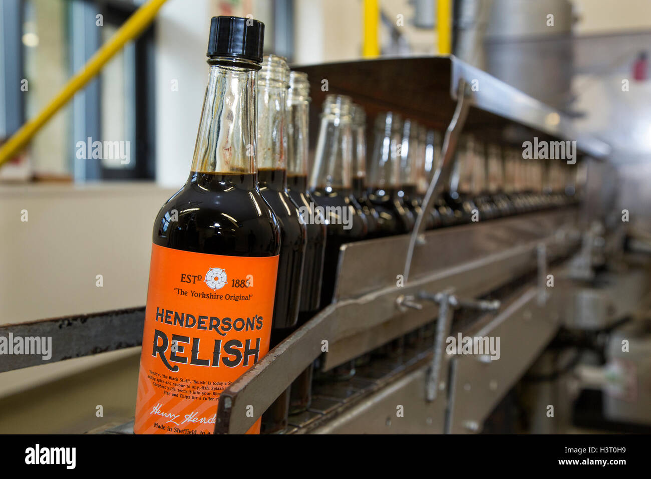 Hendersons Relish a condiment similar to Worcester Sauce relish has been produced in Sheffield, South Yorkshire since 1885 Stock Photo