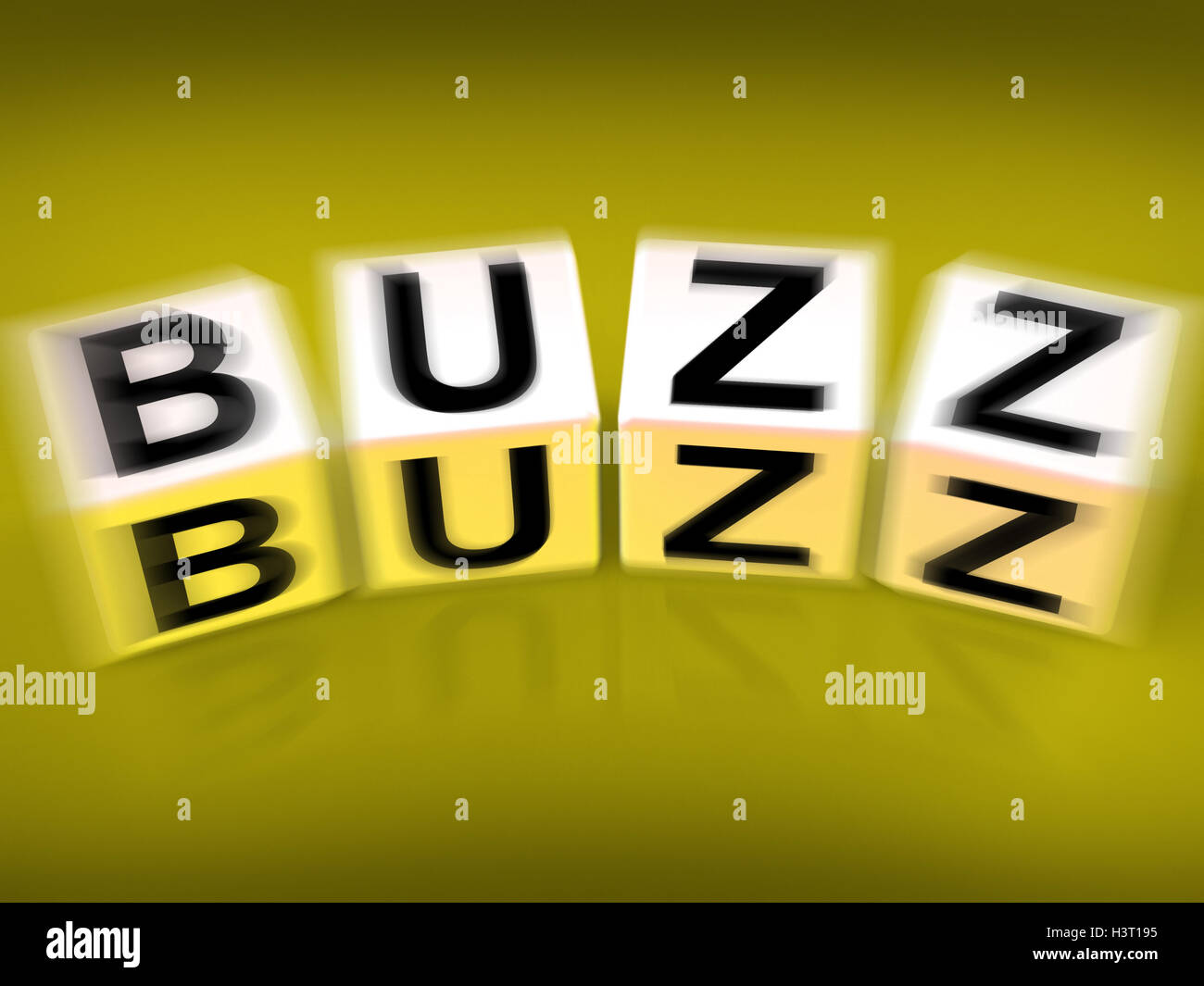 Buzz Blocks Displays Excitement Attention and Public visibility Stock Photo