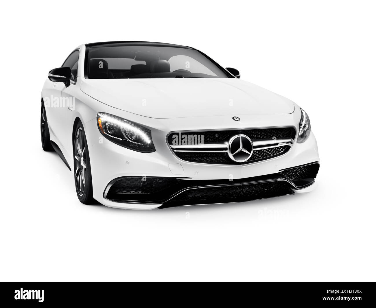 License available at MaximImages.com - White 2015 Mercedes Benz S63 AMG Coupe luxury car isolated on white background with a clipping path Stock Photo