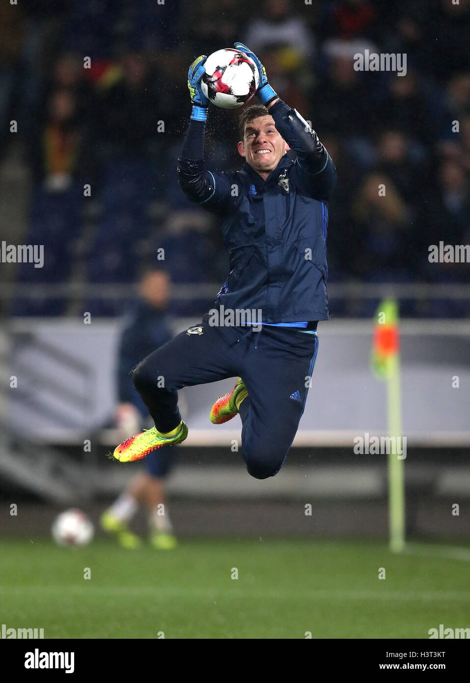 Northern Ireland's Michael McGovern warms up before the 2018 FIFA World Cup Qualifying match at the HDI Arena, Hannover. Stock Photo