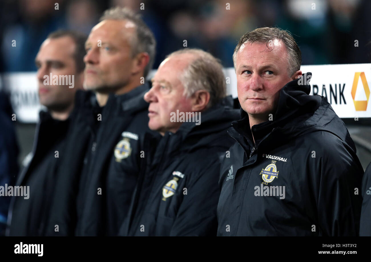 Northern Ireland's manager Michael O'Neill during the 2018 FIFA World Cup Qualifying match at the HDI Arena, Hannover. Stock Photo