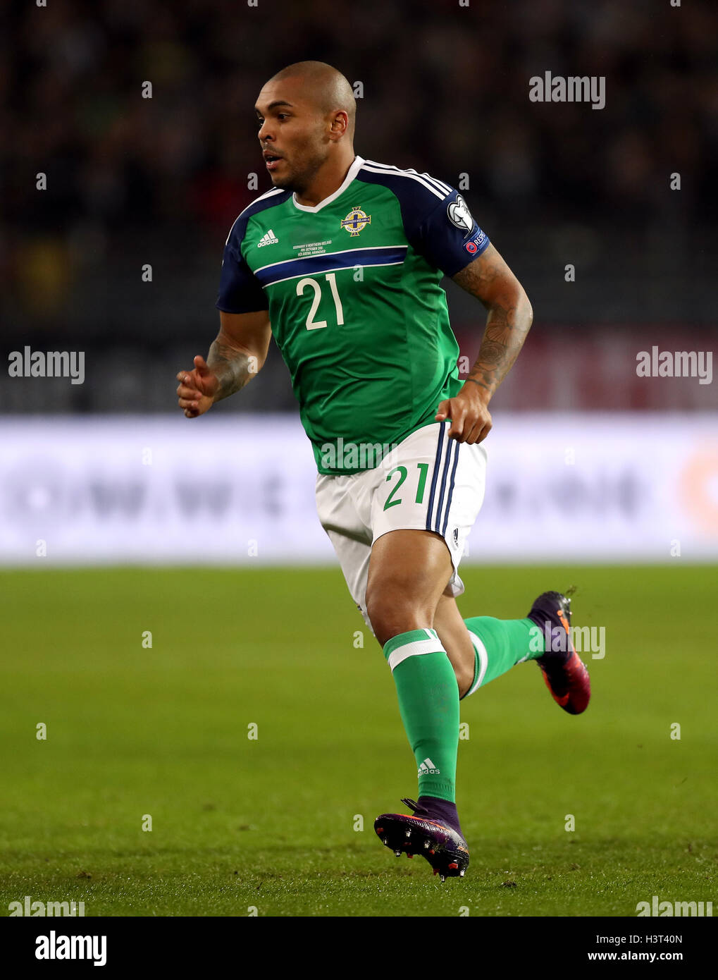 Northern Ireland's Josh Magennis during the 2018 FIFA World Cup Qualifying match at the HDI Arena, Hannover. Stock Photo