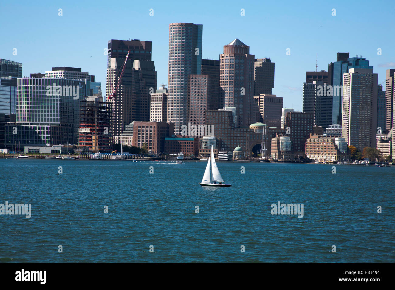 Yacht sailing around Boston harbor and islands an area of Massachusetts