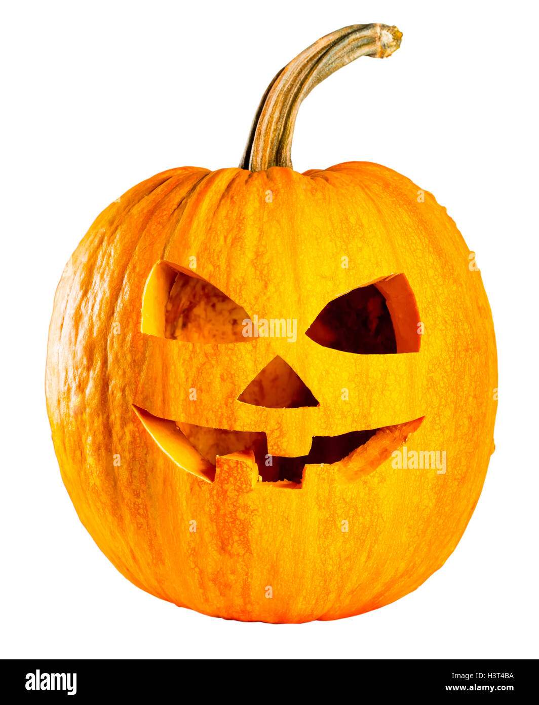 Scary head Jack O Lantern halloween pumpkin isolated on white background Stock Photo