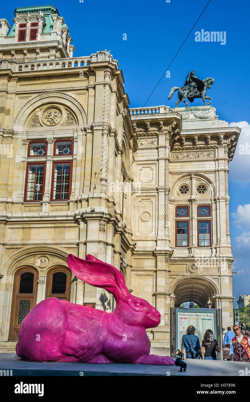 Austria, Vienna, giant pink young hare, a three-dimensional analogy of Albrecht Dürer's famous watercolour Stock Photo