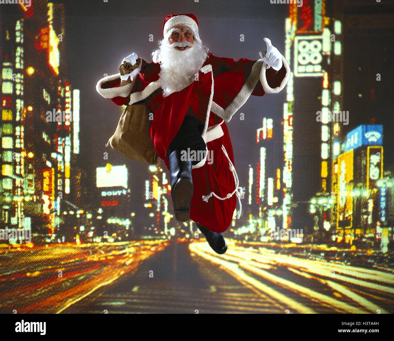 Town, Santa Claus, caper, neon lights, night, man, lining, Santa, Santa ...