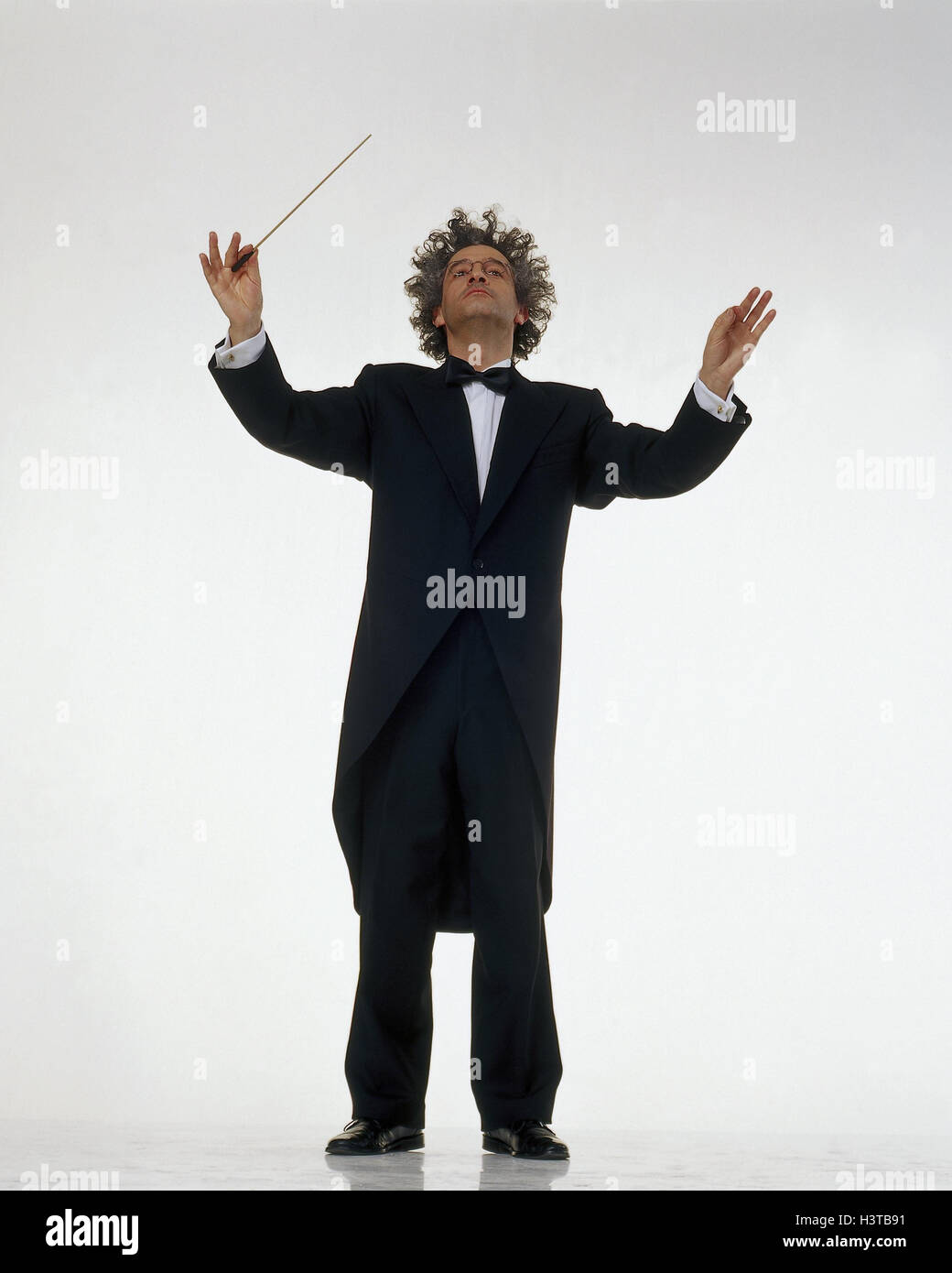 Conductor, professions, studio, cut outs, conduct, man, middle old person, occupation, music, classical music, classically, artistically, conductor, choir, orchestra, gesture, orchestra conductor, working clothes, tails, conductor's baton, concentration, Stock Photo
