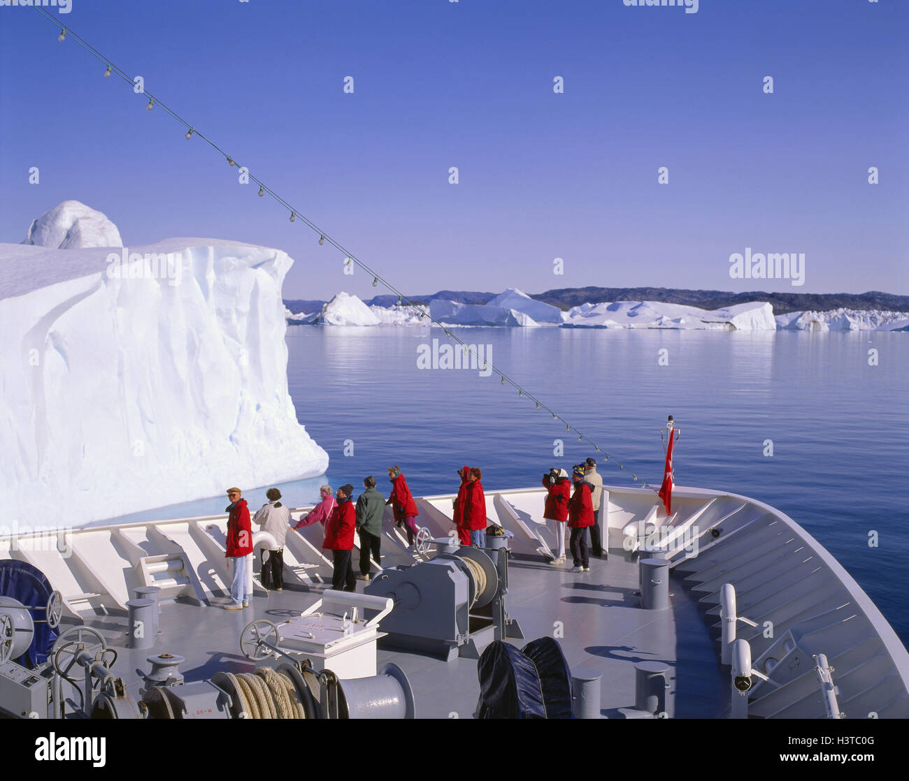 Denmark, Greenland, Jakobshavn, Ice fjord, cruise ship, tourists Stock Photo
