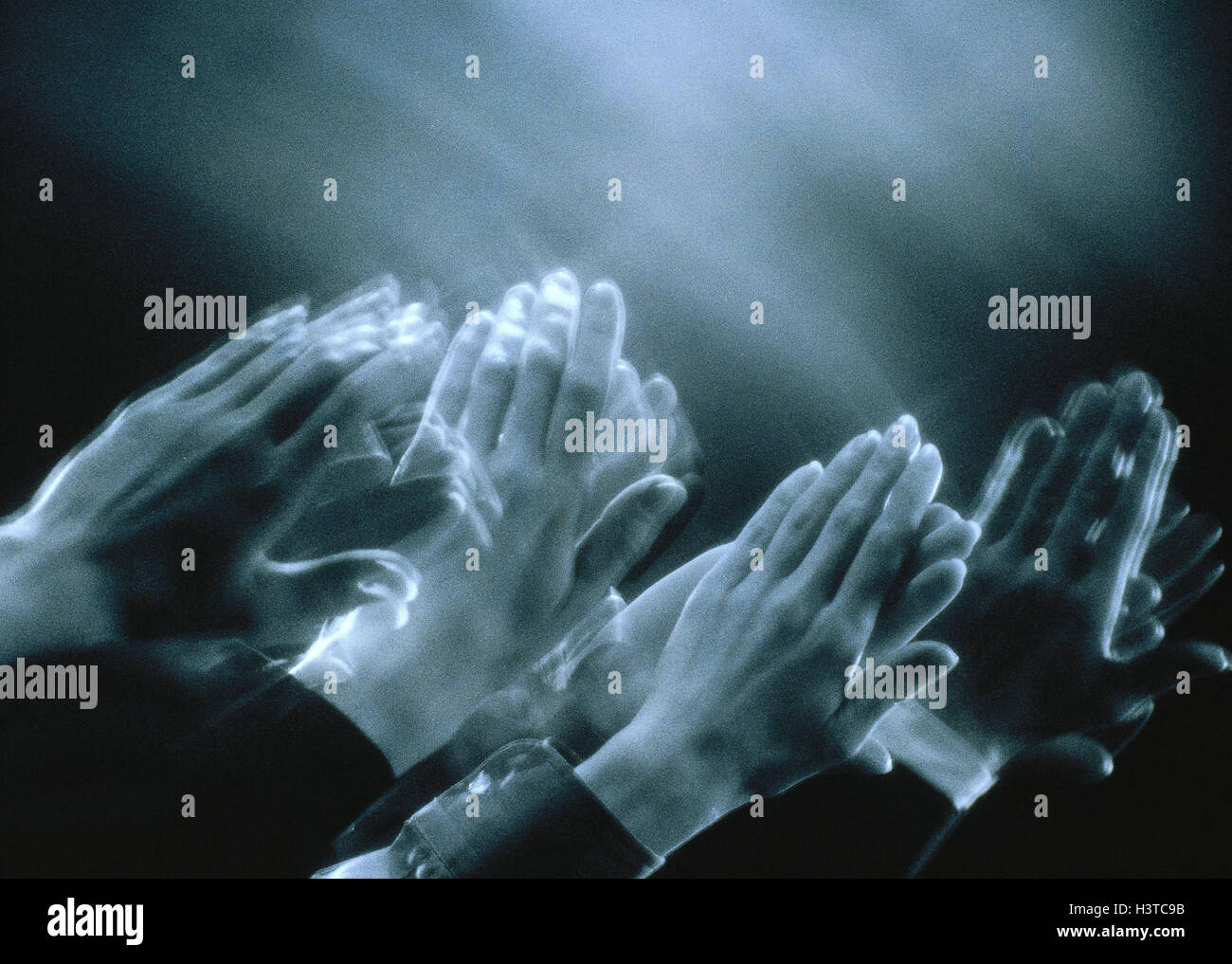 Blur makes unfamiliar hands, applause, b/w, motion, applaud, clap, cheering, Bravo!, applause Stock Photo
