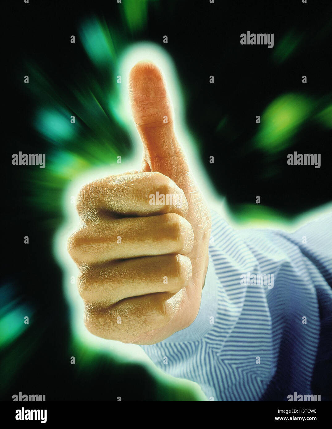 Man, hand, gesture, o.k., [M], body language, hand figure, pollex high, on top, okay, in order, positively, indicate, consent, all right, recognition, capacity Stock Photo