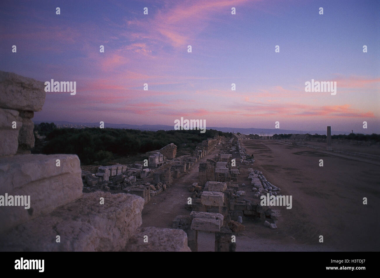 Lebanon, Tyros, tyre III, Hippodrom, evening light, the Middle East, front East, the Near East, Al bass, range III, ruin site, excavations, temple ruin, structure, architecture, architectural style, art, culture, place of interest, dusk Stock Photo