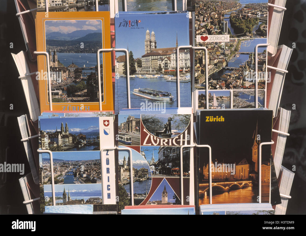 Switzerland, Zurich, Old Town, souvenir business, Aufsteller, detail, postcards, Europe, town