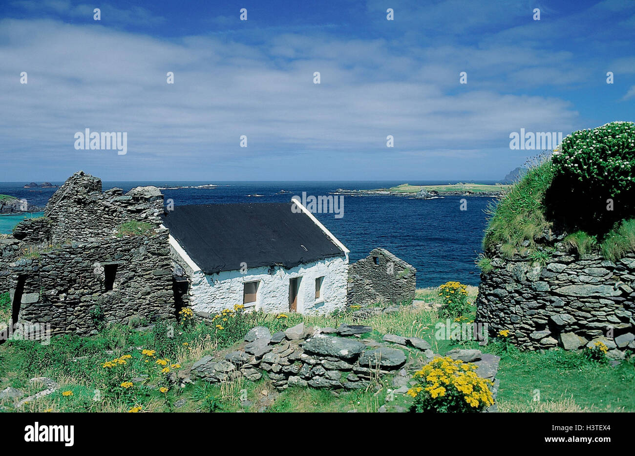 Ireland, Blasket Iceland, ruin, stone house, sea, coast, water, island