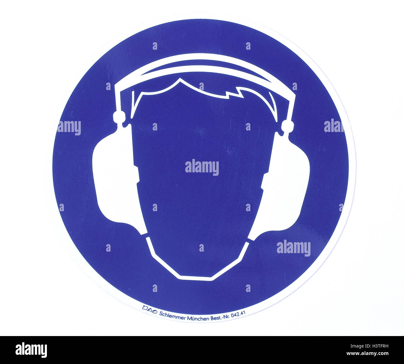 Preventive measure, sign, icon, 'ear defender carry', cut out, warning sign, warning, request, Commandment figure, ear protection, noise prevention, protection, volume, hearing, ear defender, Still life, product photography Stock Photo