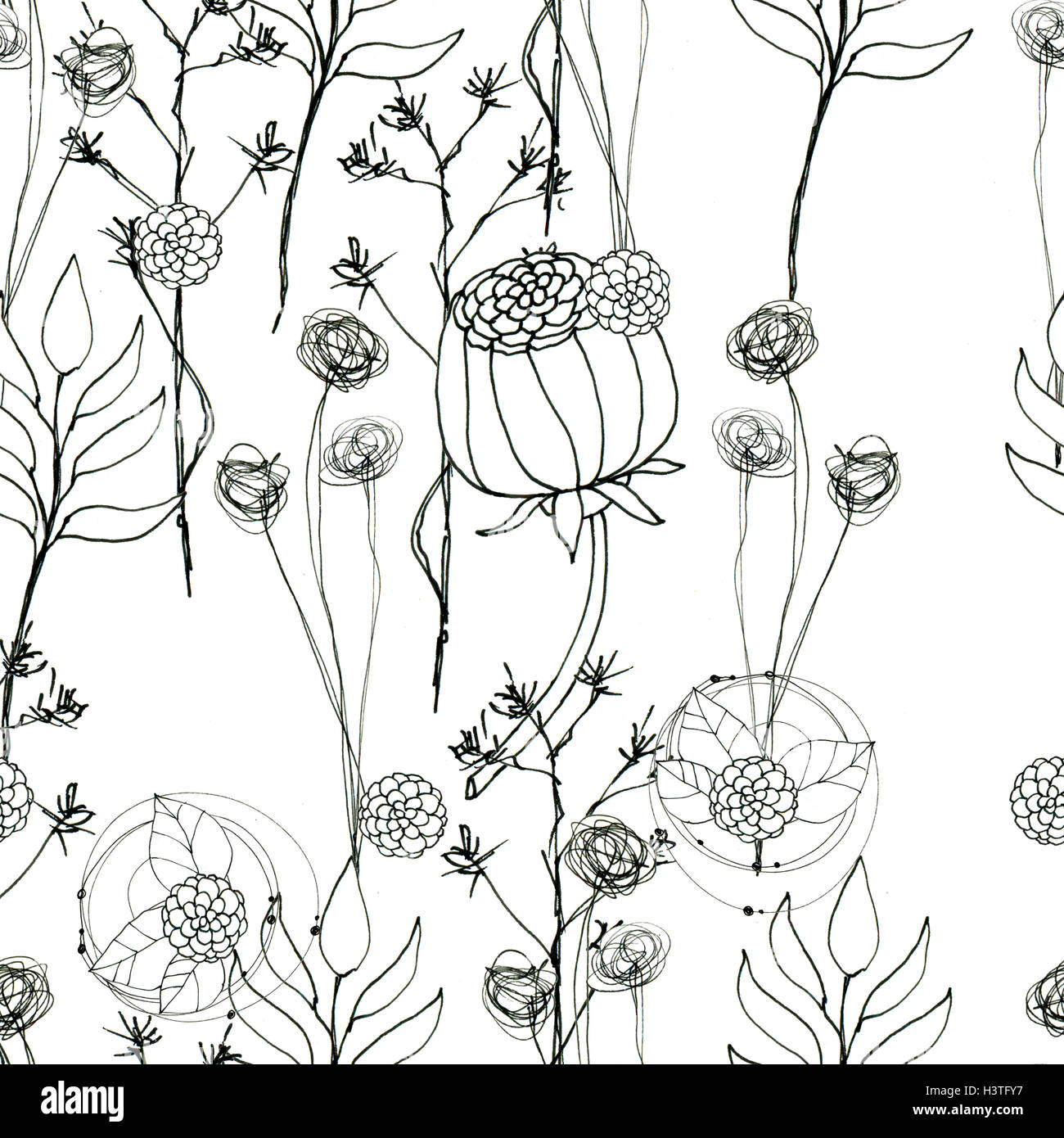 Seamless floral with abstract black and white flowers Stock Photo - Alamy