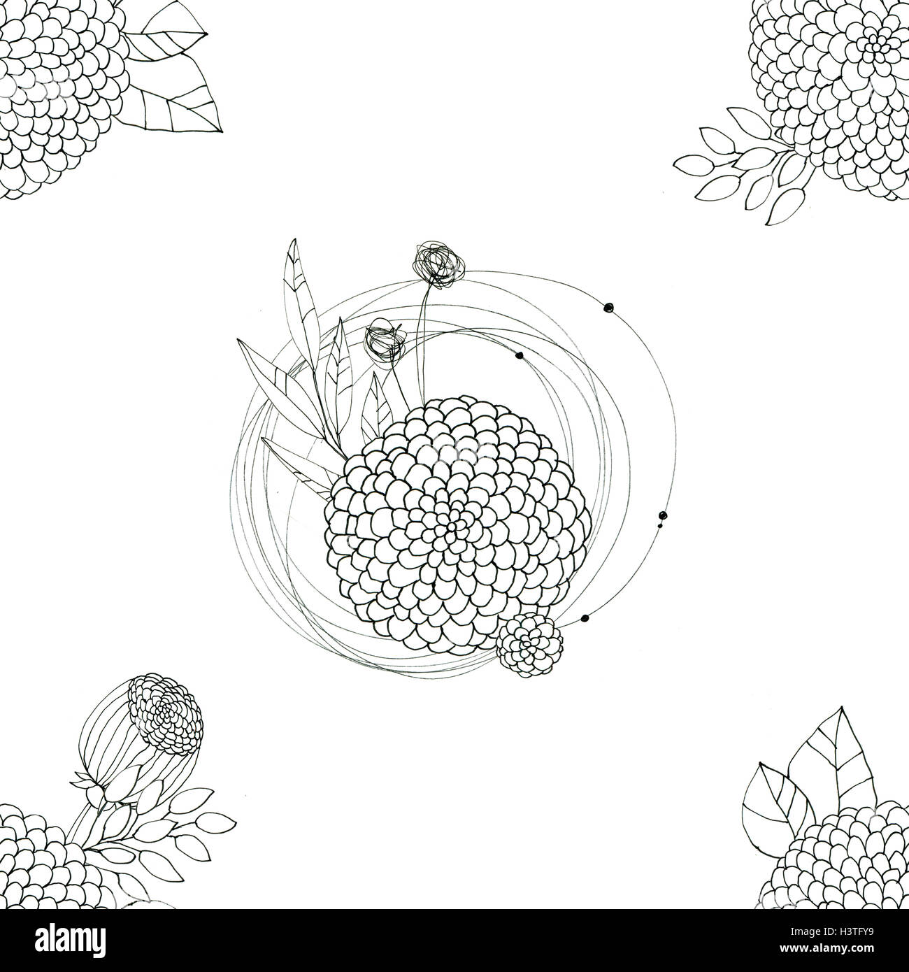 Seamless floral with abstract black and white flowers Stock Photo - Alamy