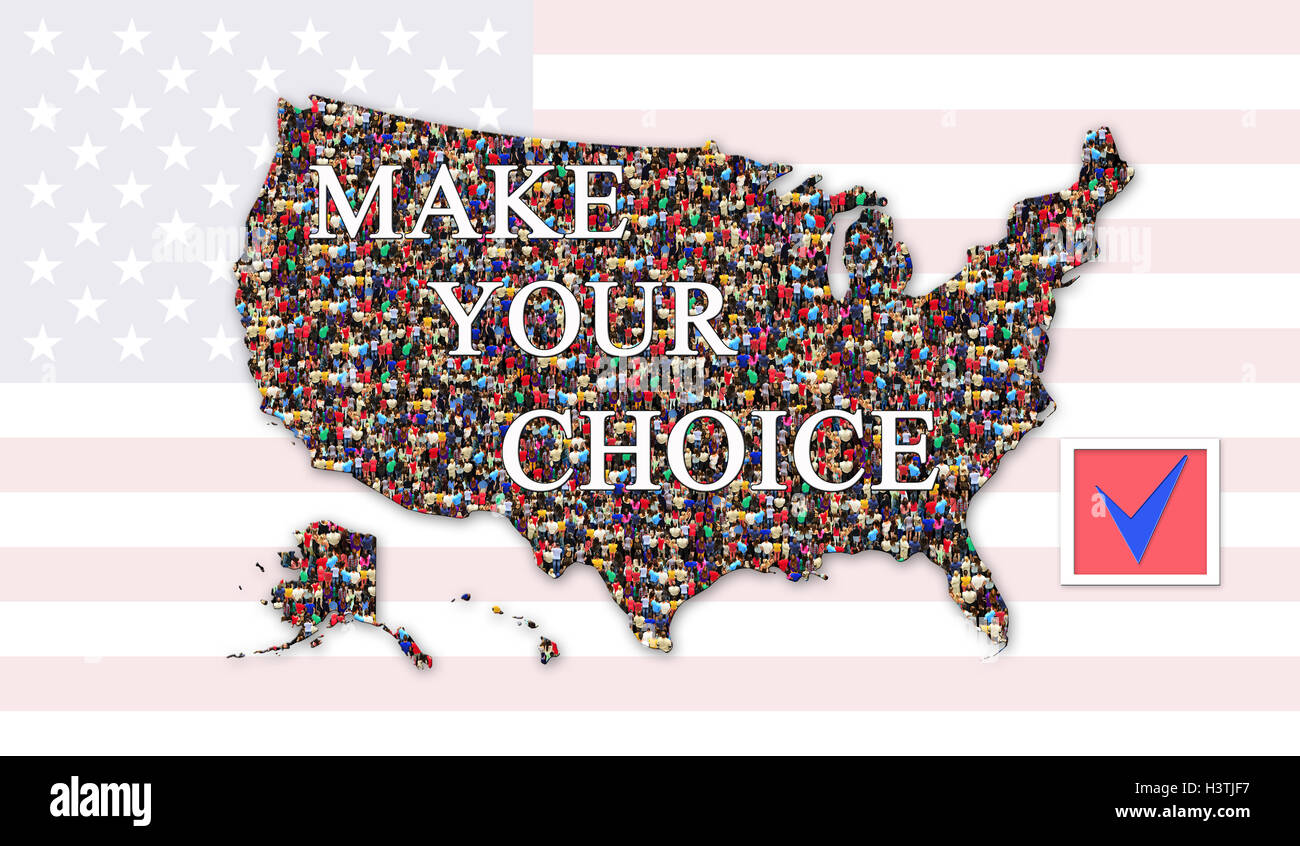 appeal to make choice on presidential election 2016 in USA. Material for election campaign with map of USA Stock Photo