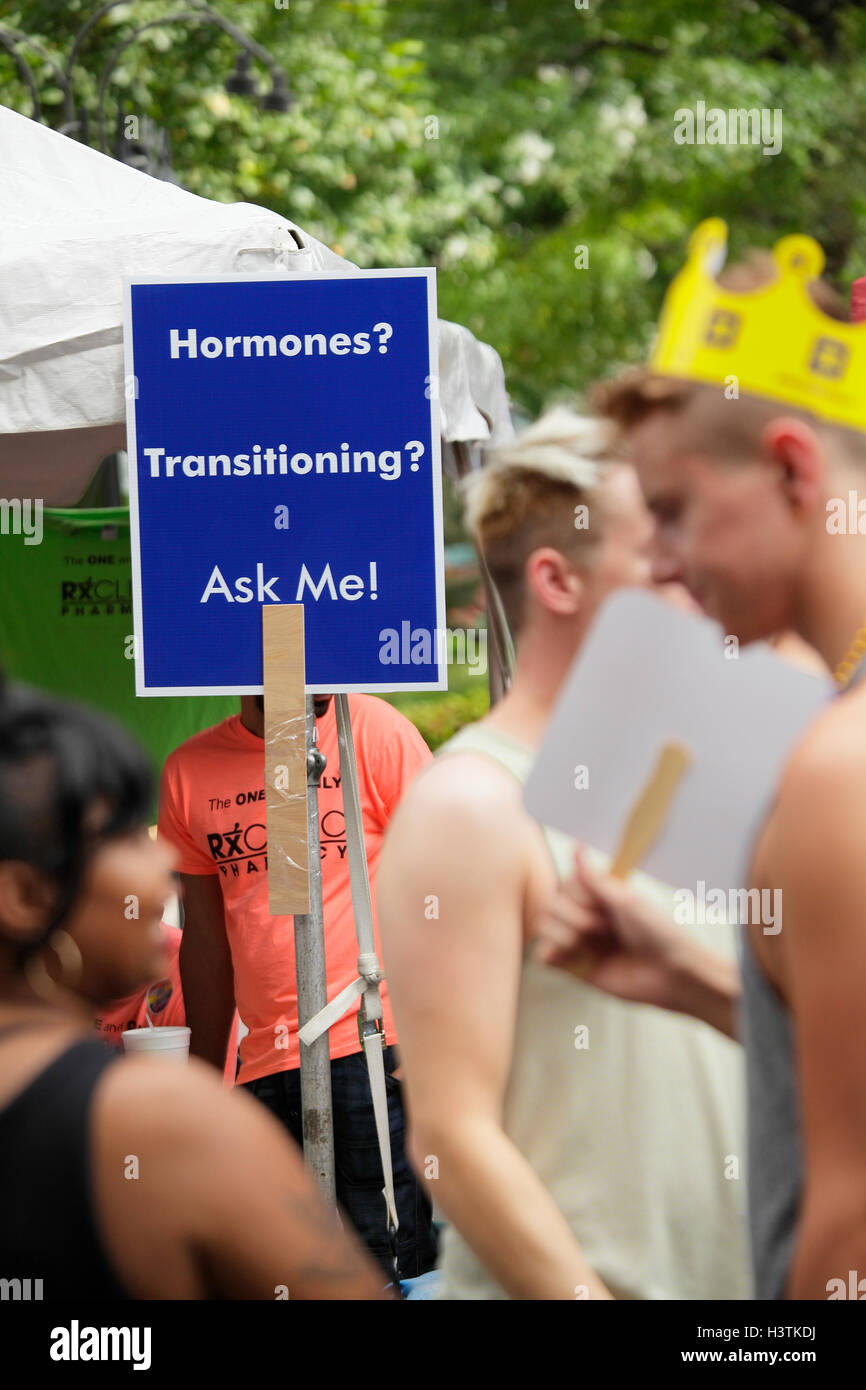 Gender identity questions, 2016 Charlotte Pride Festival, Charlotte, North Carolina, USA Stock Photo