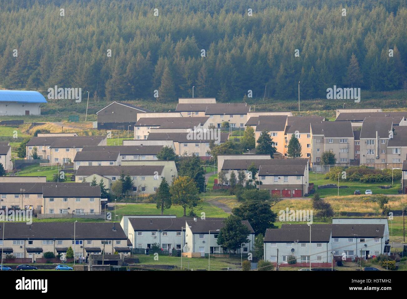 Houses at the Penrhys council housing estate in Rhondda, Wales, UK