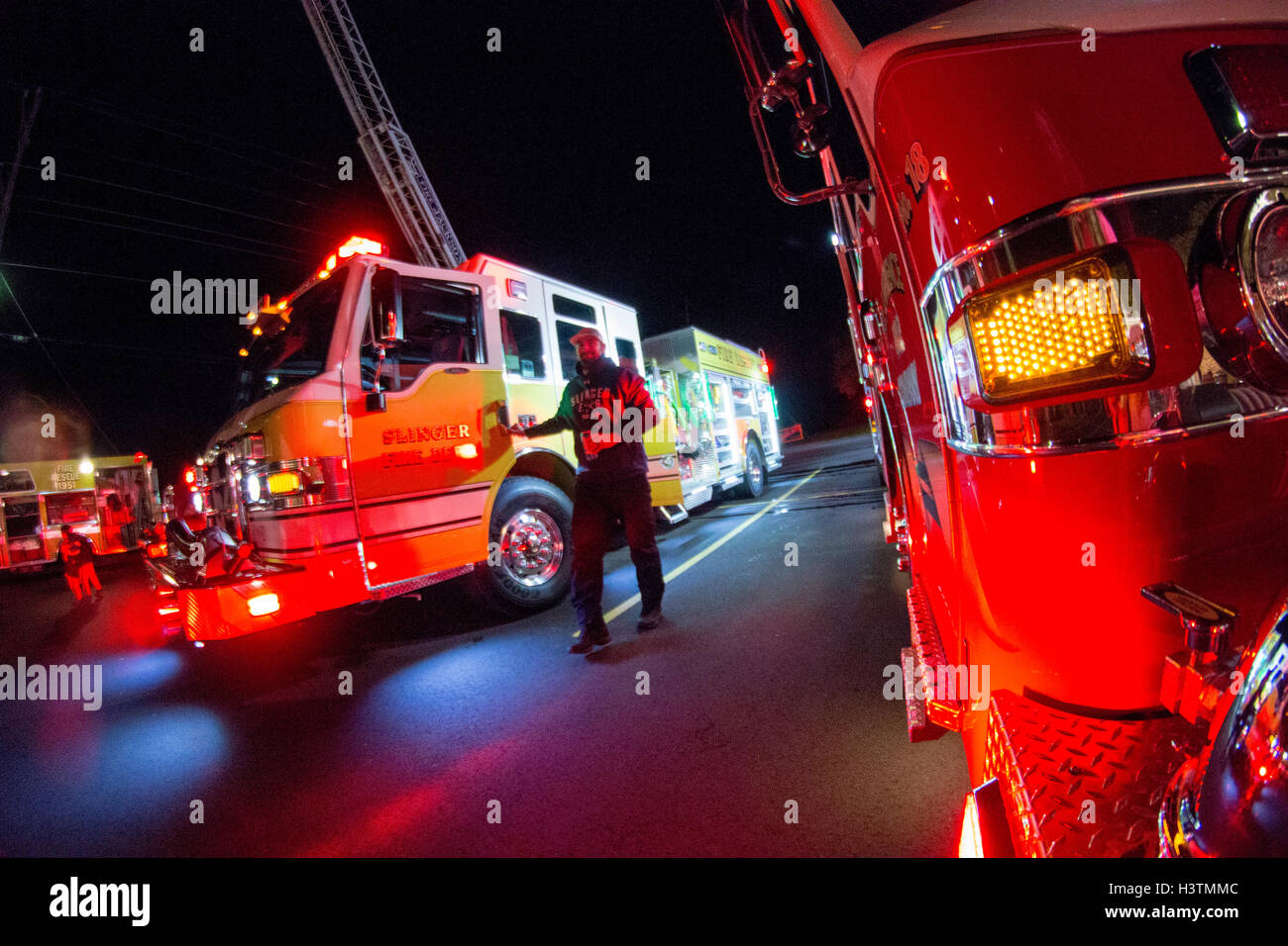 Fire engines at Richfield Fire Department Open House evening Stock