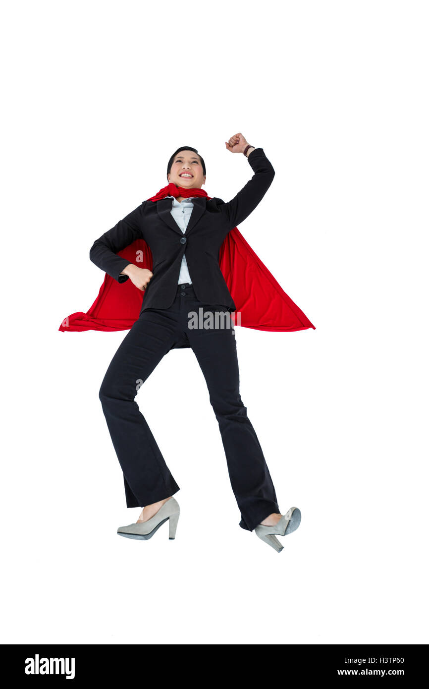 Woman pretending to be a super hero Stock Photo
