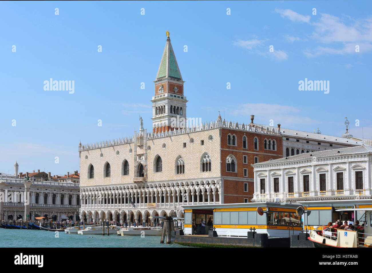 Doge's Palace and the Campanile of Venice in Italy. Stock Photo