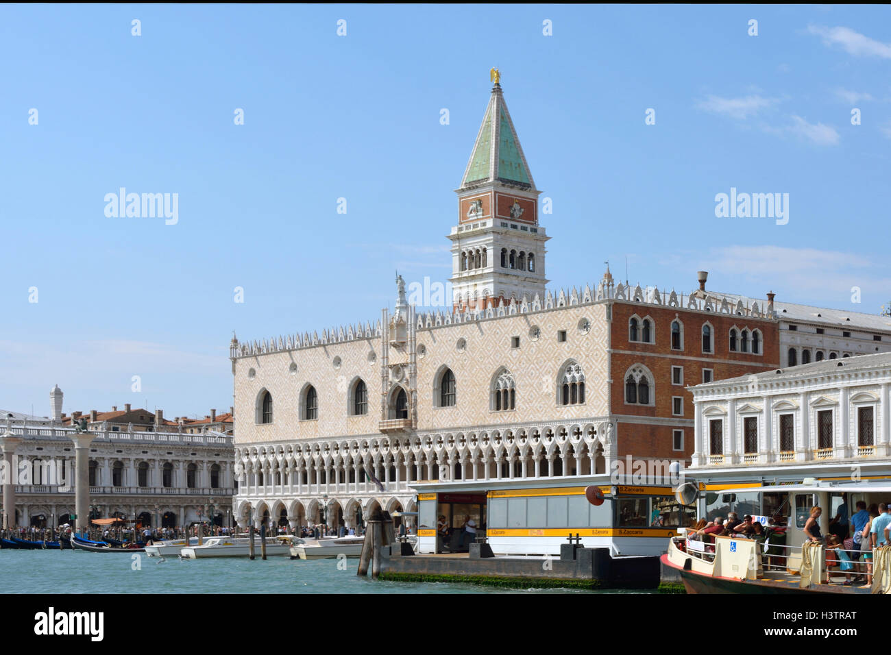 Doge's Palace and the Campanile of Venice in Italy. Stock Photo