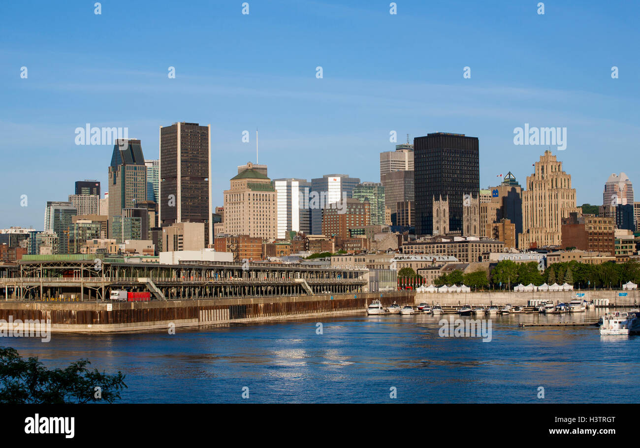 City Skyline with Saint-Lawrence river, Montreal, Quebec, Canada Stock Photo