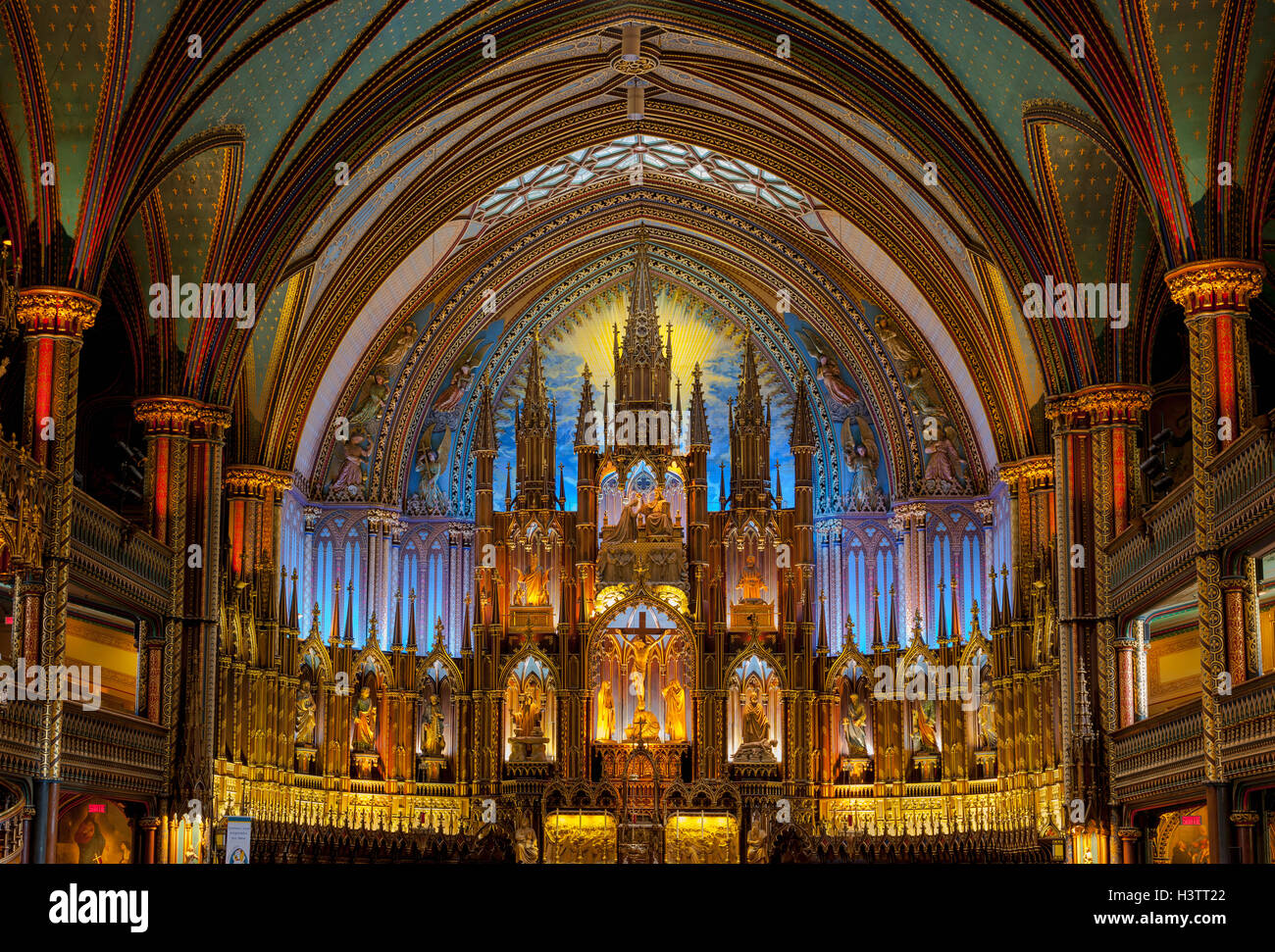 Interior of Notre Dame Basilica, Gothic Revival Architecture, built between 1824 and 1829, Montreal, Quebec, Canada Stock Photo
