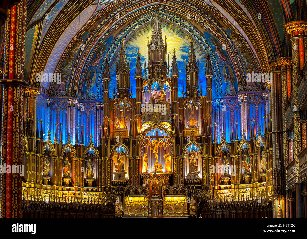 Interior of Notre Dame Basilica, Gothic Revival Architecture, built between 1824 and 1829, Montreal, Quebec, Canada Stock Photo