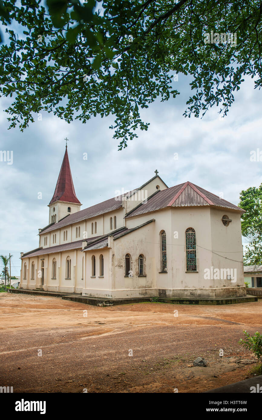 Historic Church of the Catholic Pallottines mission from the German colonial era, Kribi, South Region, Cameroon Stock Photo