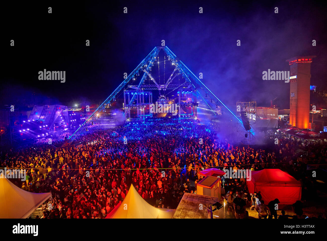 Crowd in front of the stage, European Festival Nature One 2016 electronic dance music, Kastellaun, Rhineland-Palatinate, Germany Stock Photo