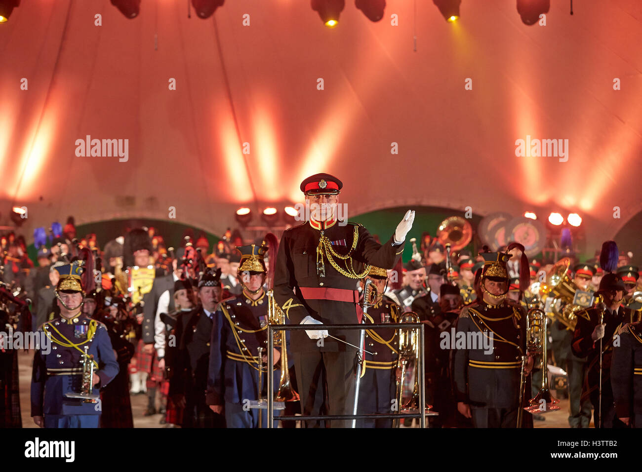 Loreley Tattoo 2016 Military Music Festival, Major Jason Griffith with marching band, Musical Director Edinburgh Tattoo Stock Photo