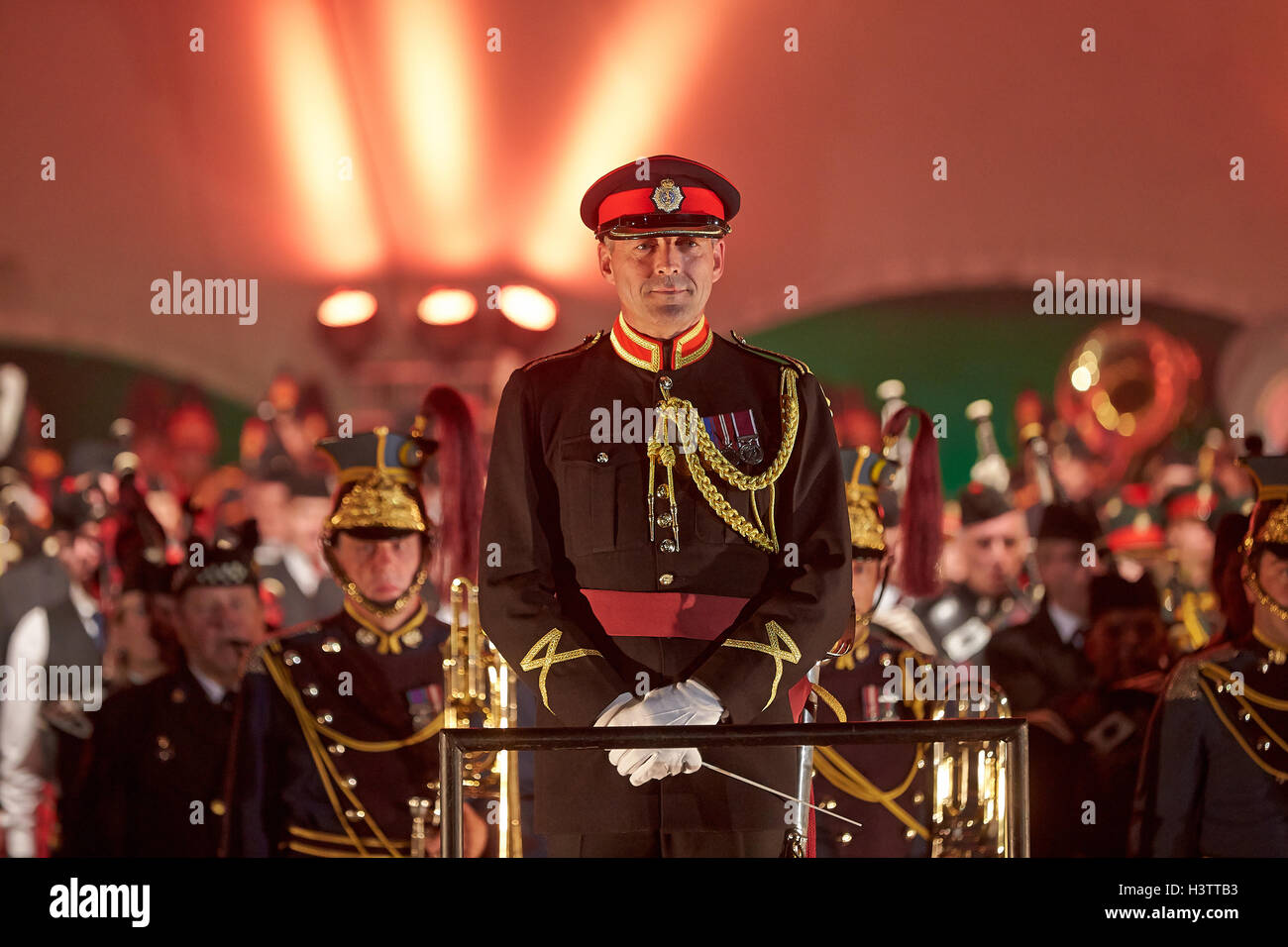 Loreley Tattoo 2016 Military Music Festival, Major Jason Griffith with marching band, Musical Director Edinburgh Tattoo Stock Photo