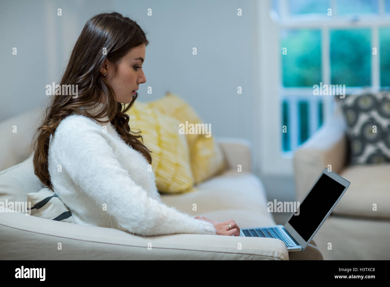 Beautiful woman using laptop Stock Photo - Alamy