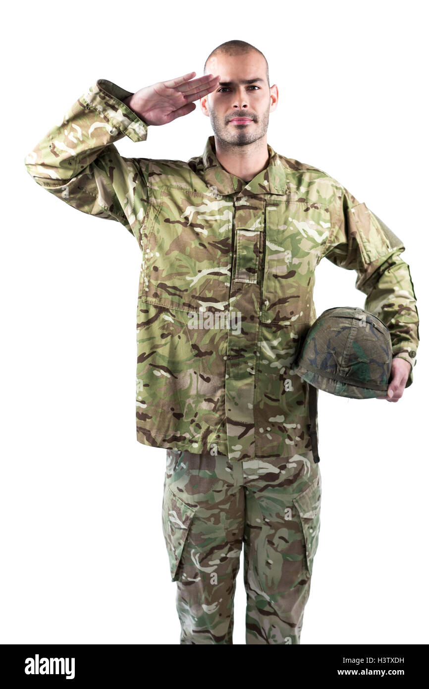Portrait of confident soldier standing with a helmet Stock Photo - Alamy